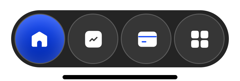 Home, spending, cards and services icons with the active home state