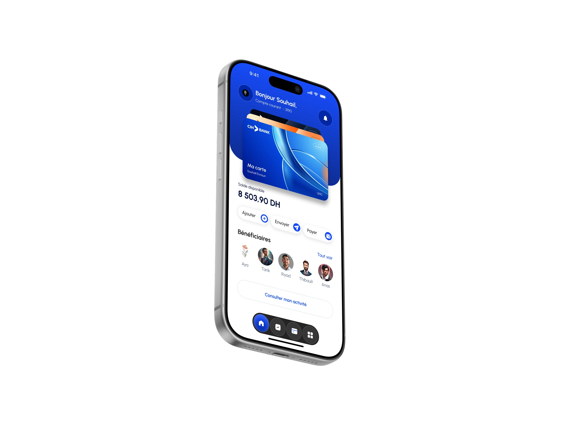 Angled view of the CIH home dashboard