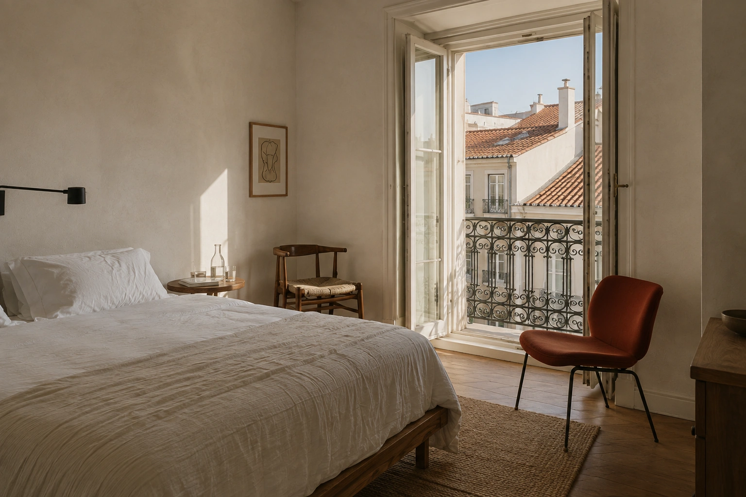 City Room with terracotta linen and warm Lisbon light