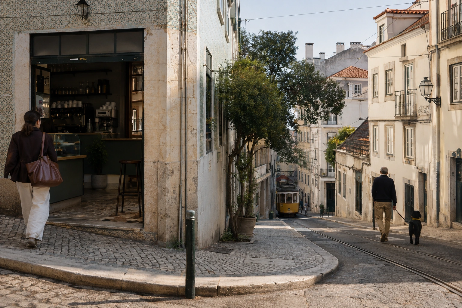 Morning movement on a Príncipe Real street